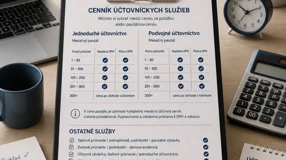 cenník účtovníctva účtovnícke služby